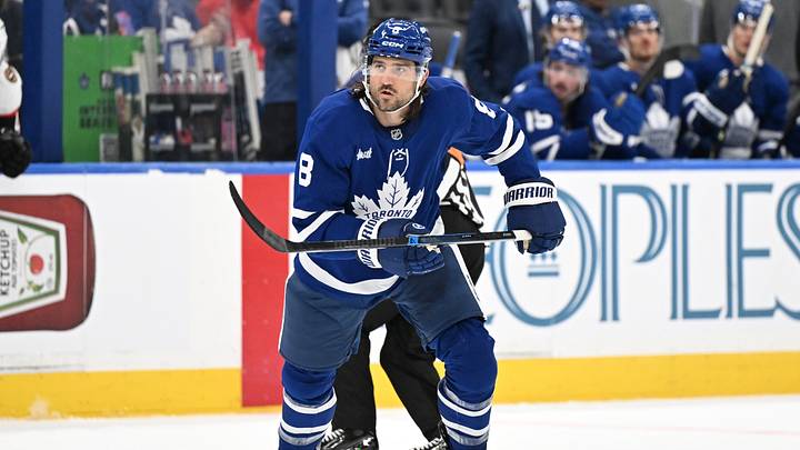 Sep 23, 2026; Toronto, Ontario, CAN;  Toronto Maple Leafs defenseman Chris Tanev (8) pursues the play against the Ottawa Senators in the third period at Scotiabank Arena.  Mandatory Credit: Dan Hamilton-Imagn Images