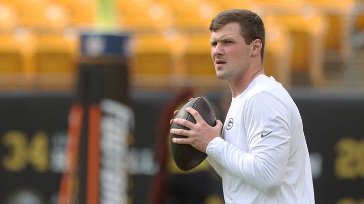 Former Green Bay Packers quarterback Kyle McCord (18) throws on the field before the game against the Pittsburgh Steelers at Acrisure Stadium. Former Green Bay Packers quarterback Kyle McCord (18) throws on the field before the game against the Pittsburgh Steelers at Acrisure Stadium.