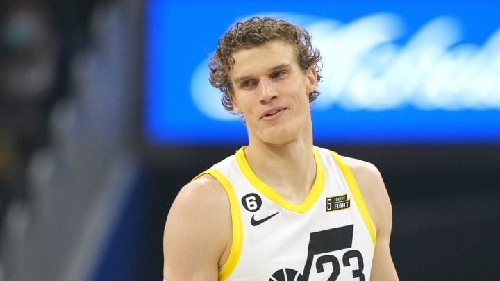 Nov 25, 2022; San Francisco, California, USA; Utah Jazz forward Lauri Markkanen (23) during the first quarter against the Golden State Warriors at Chase Center. Mandatory Credit: Darren Yamashita-USA TODAY Sports