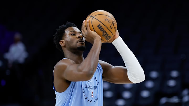 Mar 17, 2025; Sacramento, California, USA; Memphis Grizzlies forward Jaren Jackson Jr. (13) warms up before the game against the Sacramento Kings at Golden 1 Center. Mandatory Credit: Sergio Estrada-Imagn Images Mar 17, 2025; Sacramento, California, USA; Memphis Grizzlies forward Jaren Jackson Jr. (13) warms up before the game against the Sacramento Kings at Golden 1 Center. Mandatory Credit: Sergio Estrada-Imagn Images