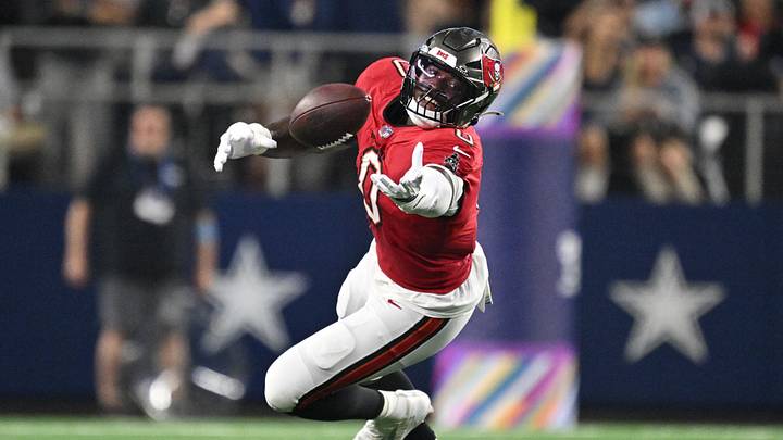 Oct 8, 2026; Arlington, Texas, USA; Tampa Bay Buccaneers linebacker YaYa Diaby (0) attempts to make an interception against the Dallas Cowboys in the first half at AT&T Stadium. Mandatory Credit: Jerome Miron-Imagn Images Oct 8, 2026; Arlington, Texas, USA; Tampa Bay Buccaneers linebacker YaYa Diaby (0) attempts to make an interception against the Dallas Cowboys in the first half at AT&T Stadium. Mandatory Credit: Jerome Miron-Imagn Images