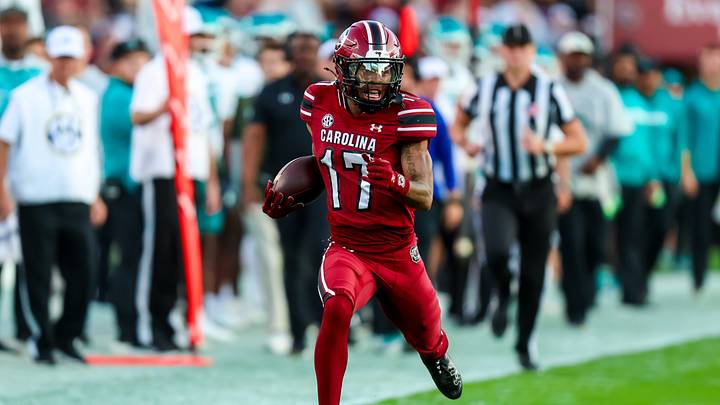 Nov 22, 2025; Columbia, South Carolina, USA; South Carolina Gamecocks wide receiver Jayden Sellers (17) rushes against the Coastal Carolina Chanticleers in the first quarter at Williams-Brice Stadium. Mandatory Credit: Jeff Blake-Imagn Images Nov 22, 2025; Columbia, South Carolina, USA; South Carolina Gamecocks wide receiver Jayden Sellers (17) rushes against the Coastal Carolina Chanticleers in the first quarter at Williams-Brice Stadium. Mandatory Credit: Jeff Blake-Imagn Images