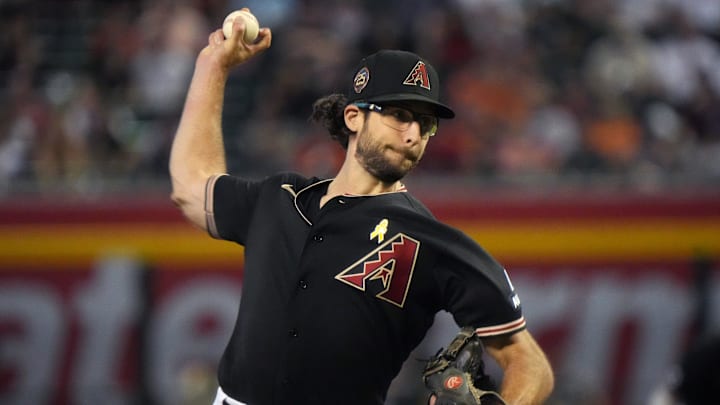 Sep 3, 2023; Phoenix, AZ, USA; Arizona Diamondbacks Zac Gallen (23) pitches against the Baltimore Orioles at Chase Field.