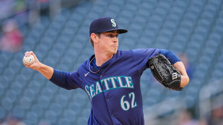 Seattle Mariners pitcher Emerson Hancock (62) pitches against the Minnesota Twins in the first inning at Target Field on May 7. Seattle Mariners pitcher Emerson Hancock (62) pitches against the Minnesota Twins in the first inning at Target Field on May 7.