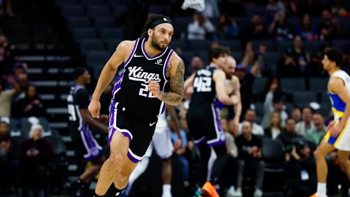 Mar 10, 2026; Sacramento, California, USA; Sacramento Kings guard Devin Carter (22) runs up the court after scoring during the fourth quarter against the Indiana Pacers at Golden 1 Center. Mandatory Credit: Sergio Estrada-Imagn Images