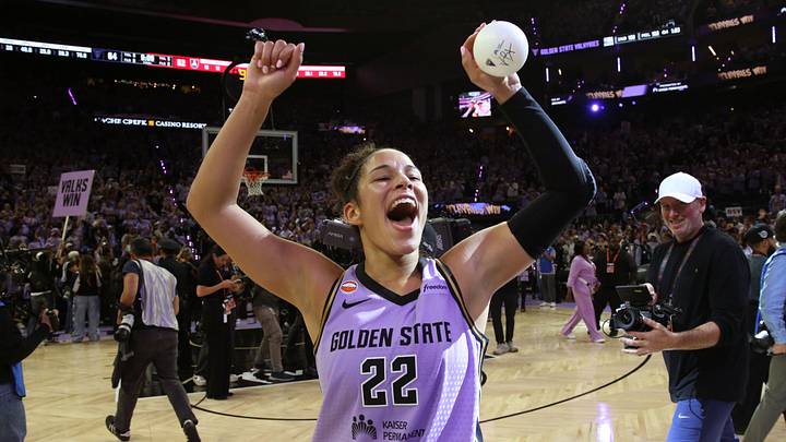 Oct 26, 2026; San Francisco, California, USA;  Golden State Valkyries guard Veronica Burton (22) celebrates after defeating the Atlanta Dream in game five of the 2026 WNBA Finals at Chase Center.  Mandatory Credit: David Gonzales-Imagn Images