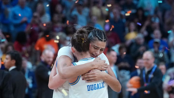 UCLA Bruins teammates Lauren Betts and Angela Dugalić 