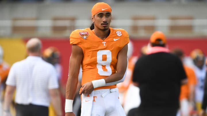 Tennessee quarterback Nico Iamaleava (8) before the start of the Citrus Bowl NCAA College football game on Monday, January 1, 2024 in Orlando, Fla. Tennessee quarterback Nico Iamaleava (8) before the start of the Citrus Bowl NCAA College football game on Monday, January 1, 2024 in Orlando, Fla.