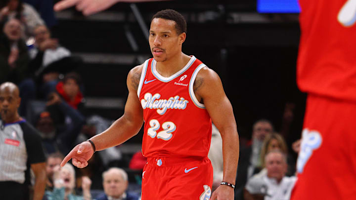Jan 24, 2025; Memphis, Tennessee, USA; Memphis Grizzlies guard Desmond Bane (22) reacts during the third quarter against the New Orleans Pelicans at FedExForum. Mandatory Credit: Petre Thomas-Imagn Images
