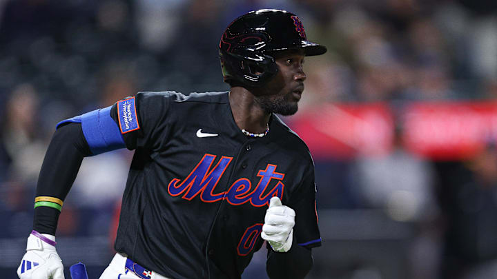 New York Mets third baseman Ronny Mauricio (0) singles during the fifth inning against the Colorado Rockies at Citi Field. 