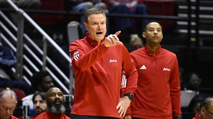 Mar 20, 2026; San Diego, CA, USA; Kansas Jayhawks head coach Bill Self looks on in the first half against the California Baptist Lancers during a first round game of the men's 2026 NCAA Tournament at Viejas Arena. Mandatory Credit: Denis Poroy-Imagn Images Mar 20, 2026; San Diego, CA, USA; Kansas Jayhawks head coach Bill Self looks on in the first half against the California Baptist Lancers during a first round game of the men's 2026 NCAA Tournament at Viejas Arena. Mandatory Credit: Denis Poroy-Imagn Images