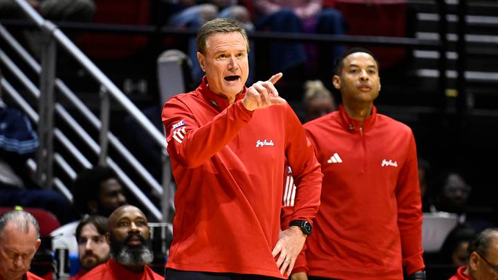 Mar 20, 2026; San Diego, CA, USA; Kansas Jayhawks head coach Bill Self looks on in the first half against the California Baptist Lancers during a first round game of the men's 2026 NCAA Tournament at Viejas Arena. Mandatory Credit: Denis Poroy-Imagn Images Mar 20, 2026; San Diego, CA, USA; Kansas Jayhawks head coach Bill Self looks on in the first half against the California Baptist Lancers during a first round game of the men's 2026 NCAA Tournament at Viejas Arena. Mandatory Credit: Denis Poroy-Imagn Images