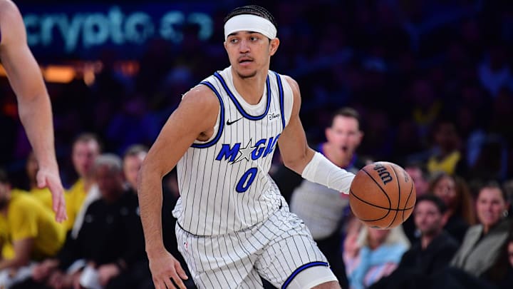 Feb 24, 2026; Los Angeles, California, USA; Orlando Magic guard Anthony Black (0) moves the ball up court against the Los Angeles Lakers during the first half at Crypto.com Arena. Mandatory Credit: Gary A. Vasquez-Imagn Images Feb 24, 2026; Los Angeles, California, USA; Orlando Magic guard Anthony Black (0) moves the ball up court against the Los Angeles Lakers during the first half at Crypto.com Arena. Mandatory Credit: Gary A. Vasquez-Imagn Images