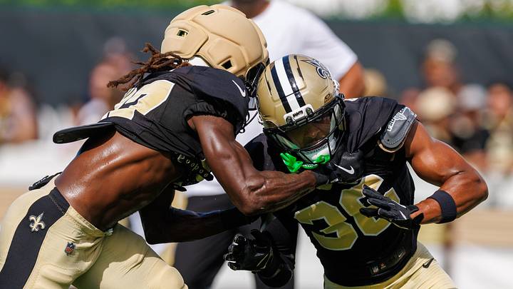 Aug 08, 2026; Metairie, LA, USA; New Orleans Saints cornerback Isaac Yiadom (27) blocks safety Lorenzo Styles (36) during training camp at Ochsner Sports Performance Center. Mandatory Credit: Stephen Lew-Imagn Images Aug 08, 2026; Metairie, LA, USA; New Orleans Saints cornerback Isaac Yiadom (27) blocks safety Lorenzo Styles (36) during training camp at Ochsner Sports Performance Center. Mandatory Credit: Stephen Lew-Imagn Images