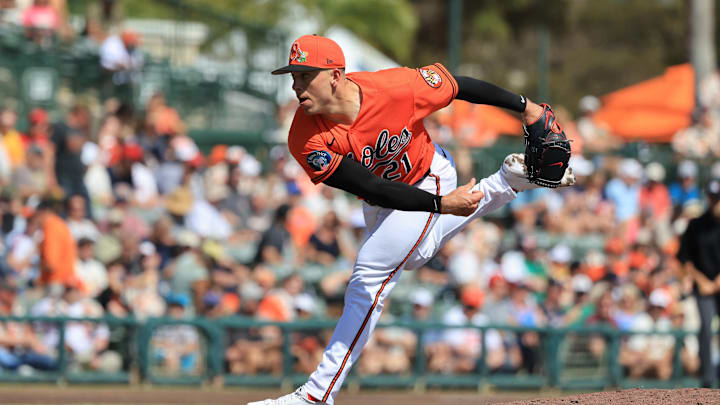 Feb 28, 2026; Sarasota, Florida, USA; Baltimore Orioles pitcher Ryan Helsley (21) throws a pitch during the third inning against the Atlanta Braves at Ed Smith Stadium. Mandatory Credit: Kim Klement Neitzel-Imagn Images Feb 28, 2026; Sarasota, Florida, USA; Baltimore Orioles pitcher Ryan Helsley (21) throws a pitch during the third inning against the Atlanta Braves at Ed Smith Stadium. Mandatory Credit: Kim Klement Neitzel-Imagn Images