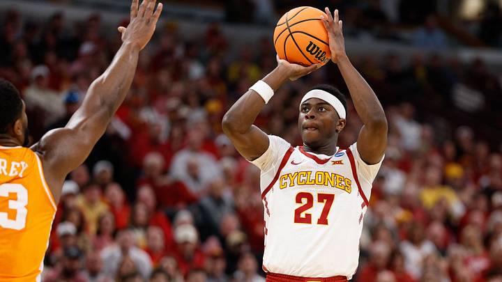 Mar 27, 2026; Chicago, IL, USA; Iowa State Cyclones guard Killyan Toure (27) shoots in the first half against the Tennessee Volunteers during a Sweet Sixteen game of the Midwest Regional of the men's 2026 NCAA Tournament at United Center. Mar 27, 2026; Chicago, IL, USA; Iowa State Cyclones guard Killyan Toure (27) shoots in the first half against the Tennessee Volunteers during a Sweet Sixteen game of the Midwest Regional of the men's 2026 NCAA Tournament at United Center.