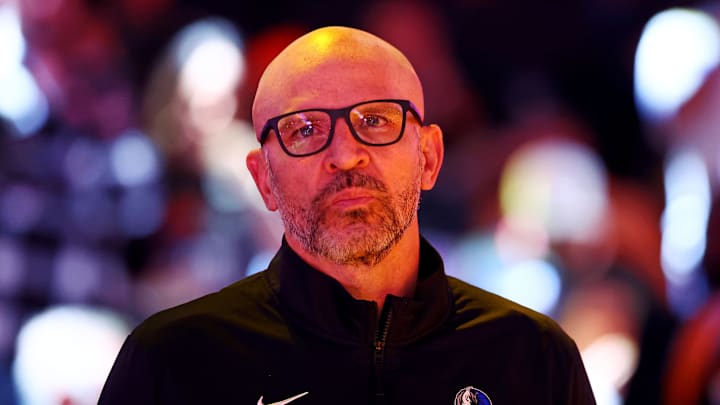 Dec 27, 2024; Phoenix, Arizona, USA; Dallas Mavericks head coach Jason Kidd looks on before the game against the Phoenix Suns at Footprint Center. Mandatory Credit: Mark J. Rebilas-Imagn Images Dec 27, 2024; Phoenix, Arizona, USA; Dallas Mavericks head coach Jason Kidd looks on before the game against the Phoenix Suns at Footprint Center. Mandatory Credit: Mark J. Rebilas-Imagn Images