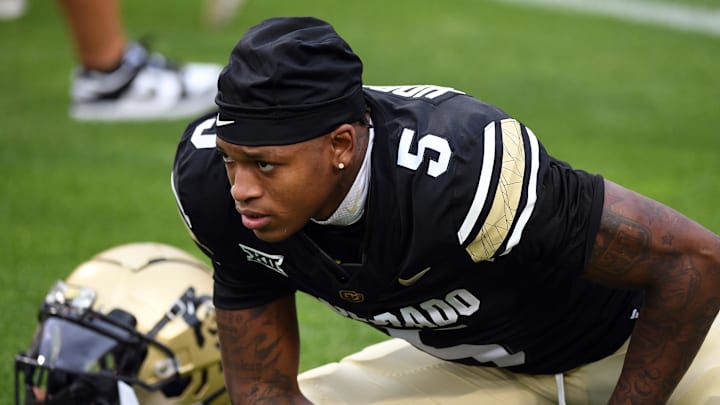 Colorado Buffaloes wide receiver Jimmy Horn Jr. stretches before the game against the Baylor Bears.
