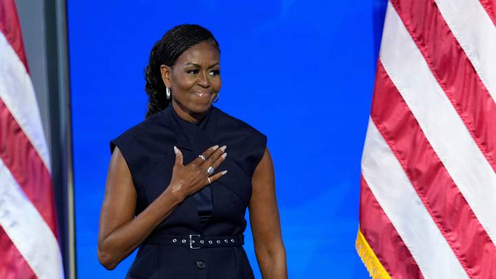 Former first lady Michelle Obama speaks during the second day of the Democratic National Convention at the United Center.