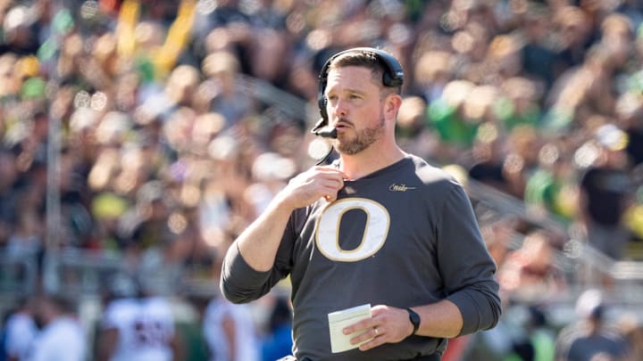 Oregon Ducks head coach Dan Lanning as the Oregon Ducks host the Oregon State Beavers Sept. 20, 2025, at Autzen Stadium in Eugene, Oregon.