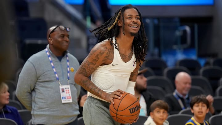 Oct 27, 2025; San Francisco, California, USA; Memphis Grizzlies guard Ja Morant (12) warms up before the start of the game against the Golden State Warriors at the Chase Center. Mandatory Credit: Cary Edmondson-Imagn Images Oct 27, 2025; San Francisco, California, USA; Memphis Grizzlies guard Ja Morant (12) warms up before the start of the game against the Golden State Warriors at the Chase Center. Mandatory Credit: Cary Edmondson-Imagn Images