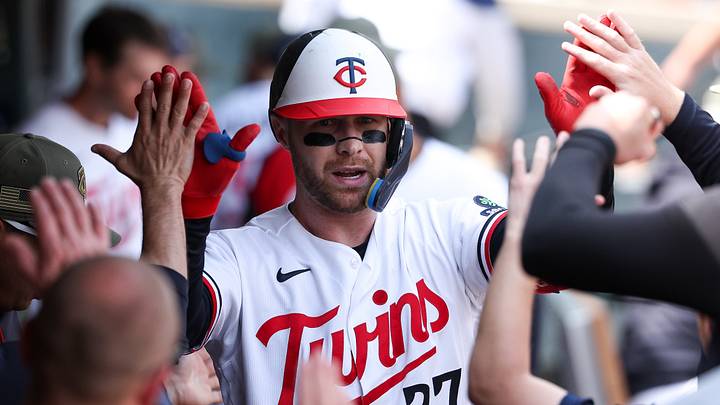 Minnesota Twins designated hitter Ryan Jeffers (27) celebrates his solo home run against the Milwaukee Brewers during the fifth inning at Target Field. Minnesota Twins designated hitter Ryan Jeffers (27) celebrates his solo home run against the Milwaukee Brewers during the fifth inning at Target Field.