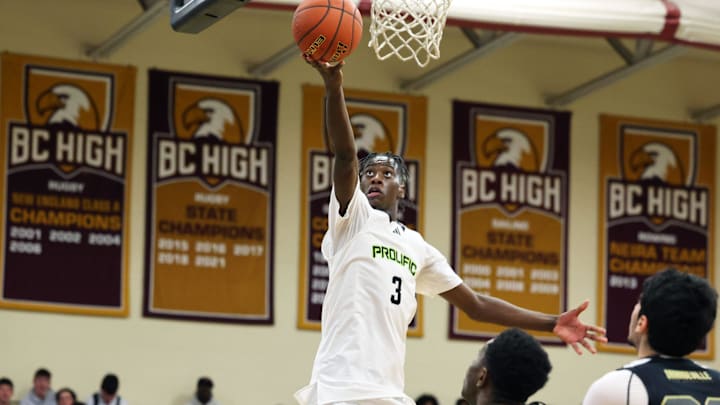 Prolific Prep's AJ Dybantsa scores a basket during a game versus Orangeville Prep on Wednesday, Jan. 10, 2024.