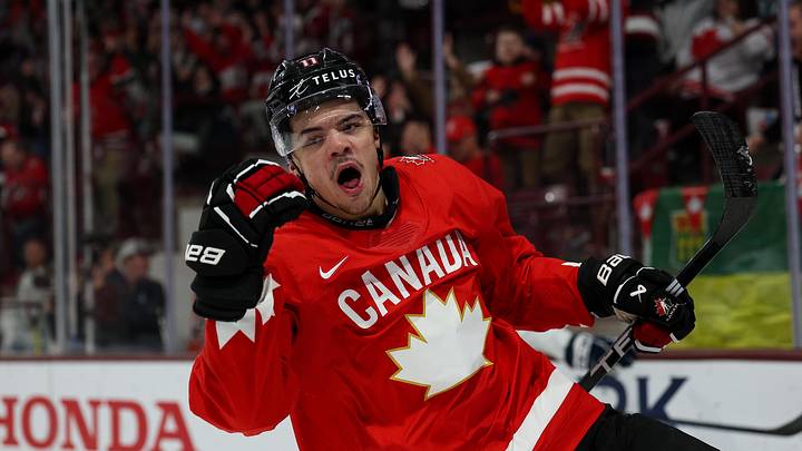 Dec 31, 2025; Minneapolis, Minnesota, UNITED STATES; Canada forward Tij Iginla (11) celebrates his goal against Finland during the second period in group play during the 2026 IIHF World Junior Championship at 3M Arena. Mandatory Credit: Matt Krohn-Imagn Images Dec 31, 2025; Minneapolis, Minnesota, UNITED STATES; Canada forward Tij Iginla (11) celebrates his goal against Finland during the second period in group play during the 2026 IIHF World Junior Championship at 3M Arena. Mandatory Credit: Matt Krohn-Imagn Images