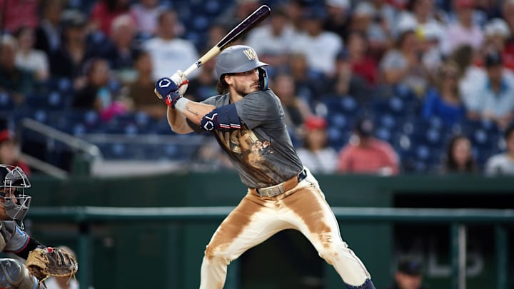 Washington Nationals outfielder Dylan Crews (3) pictured during the third inning against the Miami Marlins, at Nationals Park in 2024.e Miami Marlins, at Nationals Park in 2024. Washington Nationals outfielder Dylan Crews (3) pictured during the third inning against the Miami Marlins, at Nationals Park in 2024.e Miami Marlins, at Nationals Park in 2024.