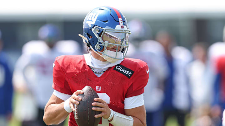 Jaxson Dart threw his first NFL touchdown early in his preseason debut. Jaxson Dart threw his first NFL touchdown early in his preseason debut.