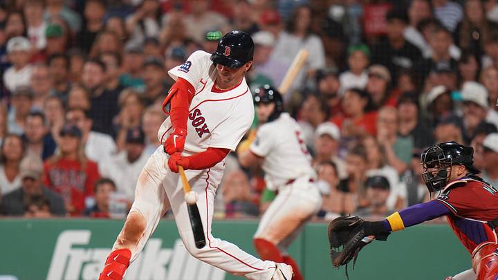 Aug 17, 2026; Boston, Massachusetts, USA; Boston Red Sox catcher Adley Rutschman (31) hits a double to drive in a run against the Arizona Diamondbacks in the sixth inning at Fenway Park. Mandatory Credit: David Butler II-Imagn Images Aug 17, 2026; Boston, Massachusetts, USA; Boston Red Sox catcher Adley Rutschman (31) hits a double to drive in a run against the Arizona Diamondbacks in the sixth inning at Fenway Park. Mandatory Credit: David Butler II-Imagn Images
