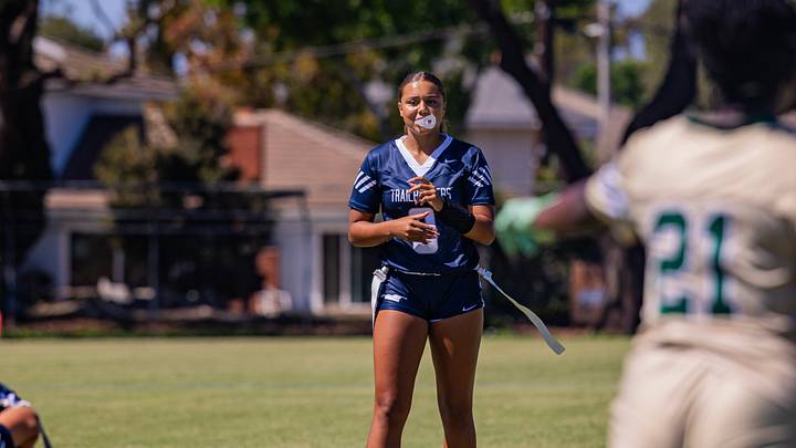 Makena Cook prepares to take the snap in her first official game with the Sierra Canyon Trailblazers. 