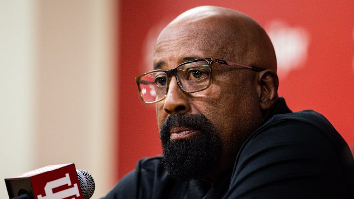 Indiana Hoosiers head coach Mike Woodson listens to a question Wednesday, Sept. 18, 2024, during IU men’s and women’s basketball media day at Simon Skjodt Assembly Hall in Bloomington.