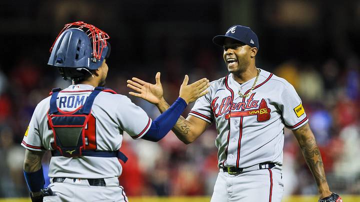 May 30, 2026; Cincinnati, Ohio, USA; Atlanta Braves relief pitcher Raisel Iglesias (26) shakes hands with catcher Chadwick Tromp (39) after the victory over the Cincinnati Reds at Great American Ball Park. Mandatory Credit: Katie Stratman-Imagn Images May 30, 2026; Cincinnati, Ohio, USA; Atlanta Braves relief pitcher Raisel Iglesias (26) shakes hands with catcher Chadwick Tromp (39) after the victory over the Cincinnati Reds at Great American Ball Park. Mandatory Credit: Katie Stratman-Imagn Images