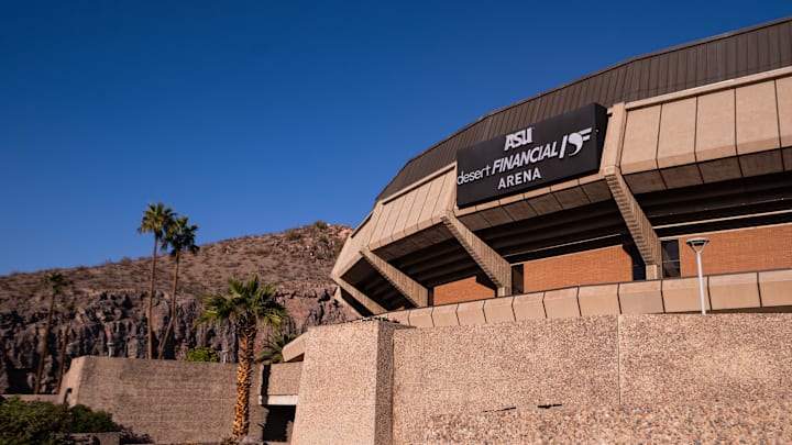 Mar 8, 2025; Tempe, Arizona, USA; A general view of Desert Financial Arena prior to a game between Texas Tech at Arizona State. Mandatory Credit: Arianna Grainey-Imagn Images