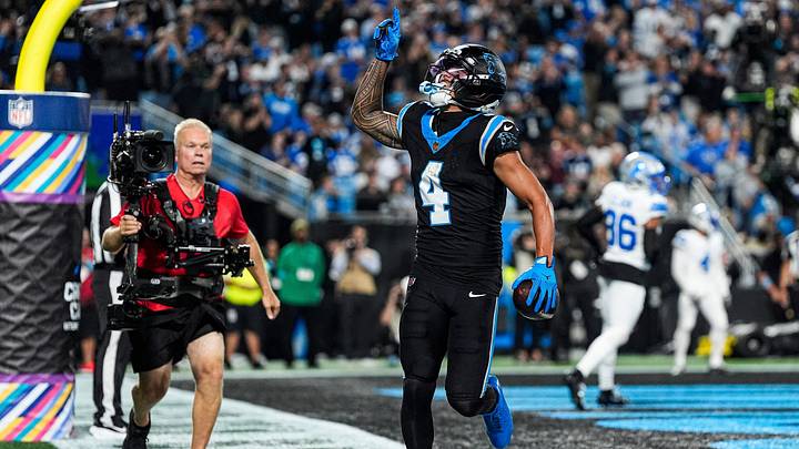 Carolina Panthers wide receiver Tetairoa McMillan (4) makes a catch for a touchdown Carolina Panthers wide receiver Tetairoa McMillan (4) makes a catch for a touchdown