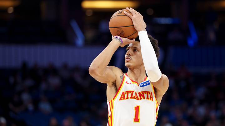 Apr 1, 2026; Orlando, Florida, USA; Atlanta Hawks forward Jalen Johnson (1) shoots the ball against the Orlando Magic in the first quarter at Kia Center. Mandatory Credit: Nathan Ray Seebeck-Imagn Images Apr 1, 2026; Orlando, Florida, USA; Atlanta Hawks forward Jalen Johnson (1) shoots the ball against the Orlando Magic in the first quarter at Kia Center. Mandatory Credit: Nathan Ray Seebeck-Imagn Images