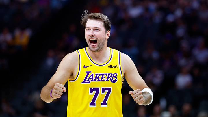 Oct 5, 2026; Sacramento, California, USA; Los Angeles Lakers guard Luka Doncic (77) reacts after a play dfirst quarter against the Sacramento Kings at Golden 1 Center. Mandatory Credit: Sergio Estrada-Imagn Images Oct 5, 2026; Sacramento, California, USA; Los Angeles Lakers guard Luka Doncic (77) reacts after a play dfirst quarter against the Sacramento Kings at Golden 1 Center. Mandatory Credit: Sergio Estrada-Imagn Images