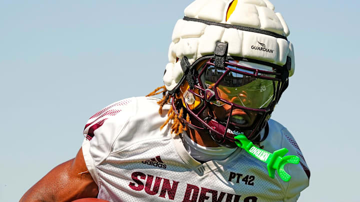 Arizona State defensive back Keith Abney II (1) runs back after a catch during the first day of fall practice 
