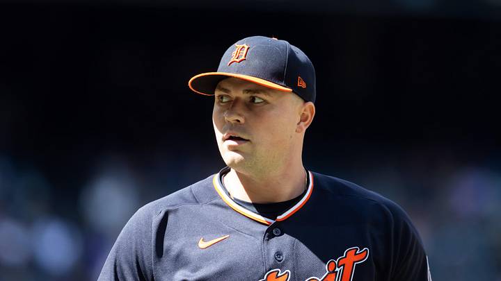 Apr 1, 2026; Phoenix, Arizona, USA; Detroit Tigers pitcher Tarik Skubal against the Arizona Diamondbacks at Chase Field. Mandatory Credit: Mark J. Rebilas-Imagn Images