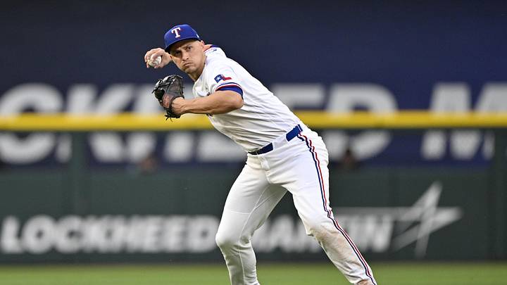 May 13, 2026; Arlington, Texas, USA; Texas Rangers shortstop Corey Seager (5) throws out Arizona Diamondbacks first baseman Ildemaro Vargas (not pictured) to end the first inning at Globe Life Field. Mandatory Credit: Jerome Miron-Imagn Images May 13, 2026; Arlington, Texas, USA; Texas Rangers shortstop Corey Seager (5) throws out Arizona Diamondbacks first baseman Ildemaro Vargas (not pictured) to end the first inning at Globe Life Field. Mandatory Credit: Jerome Miron-Imagn Images