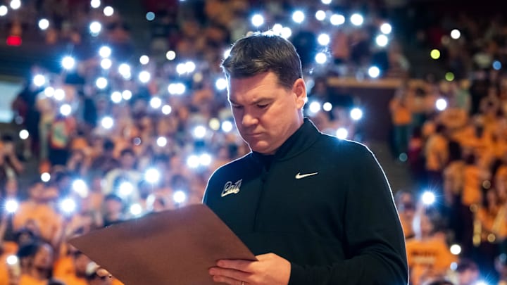 Jan 31, 2026; Tempe, Arizona, USA; Arizona Wildcats head coach Tommy Lloyd prior to the game against the Arizona State Sun Devils at Desert Financial Arena. Mandatory Credit: Mark J. Rebilas-Imagn Images