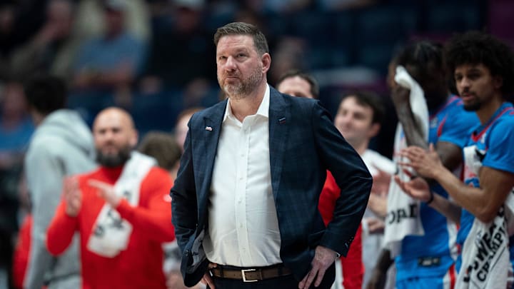 Mississippi coach Chris Beard walks the sideline against Texas during their 2026 SEC Men’s Basketball Tournament game at Bridgestone Arena in Nashville, Tenn., Wednesday, March 11, 2026.