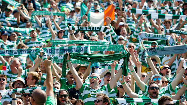 Celtic FC fans sing together before the start of a friendly match between Chelsea FC and Celtic FC at Notre Dame Stadium on Saturday, July 27, 2024, in South Bend.