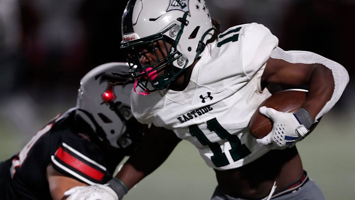 Eastside's Jayden Barr (11) moves the ball down the field during a GHSA high school football game against North Oconee in Bogart, Ga., on Friday, Oct. 11, 2024.