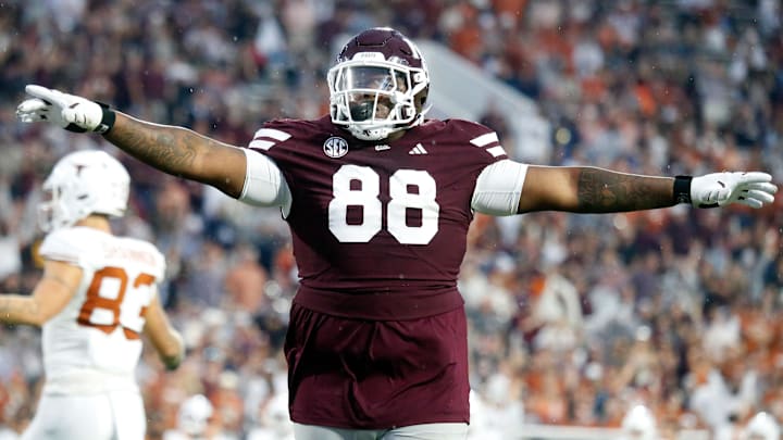 Mississippi State Bulldogs defensive linemen Jamil Burroughs (88) reacts during the fourth quarter against the Texas Longhorns at Davis Wade Stadium at Scott Field.