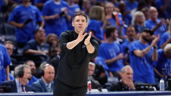 May 18, 2026; Oklahoma City, Oklahoma, USA; Oklahoma City Thunder head coach Mark Daigneault reacts during the third quarter against the San Antonio Spurs during game one of the western conference finals for the 2026 NBA playoffs at Paycom Center. Mandatory Credit: Alonzo Adams-Imagn Images May 18, 2026; Oklahoma City, Oklahoma, USA; Oklahoma City Thunder head coach Mark Daigneault reacts during the third quarter against the San Antonio Spurs during game one of the western conference finals for the 2026 NBA playoffs at Paycom Center. Mandatory Credit: Alonzo Adams-Imagn Images