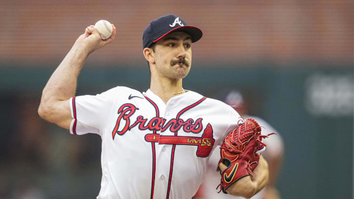 May 23, 2023; Cumberland, Georgia, USA; Atlanta Braves starting pitcher Spencer Strider (99) pitches