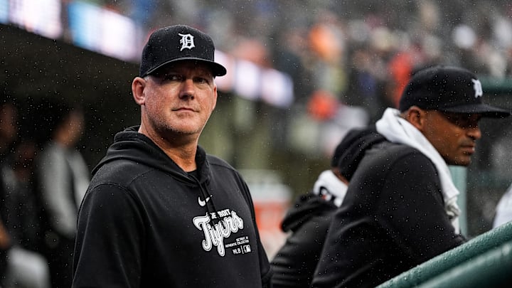 Detroit Tigers manager A.J. Hinch (14) looks on during the seventh inning against Chicago White Sox at Comerica Park in Detroit on Saturday, Sept. 28, 2024.