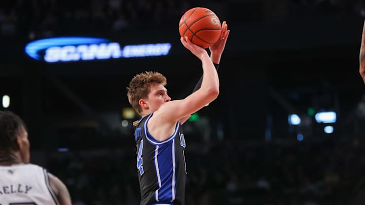 Jan 28, 2023; Atlanta, Georgia, USA; Former Duke basketball guard Jaden Schutt (14) shoots against the